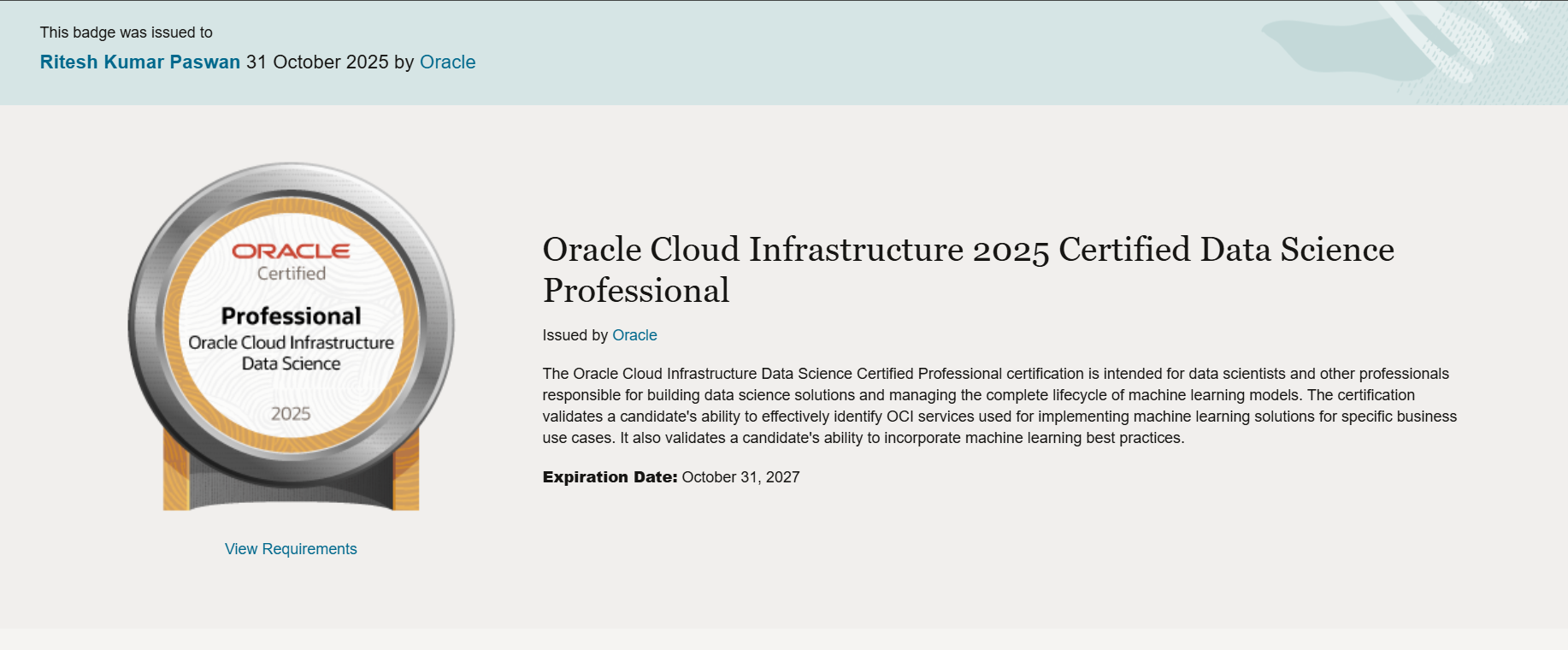 Oracle Cloud Infrastructure – Data Science Professional